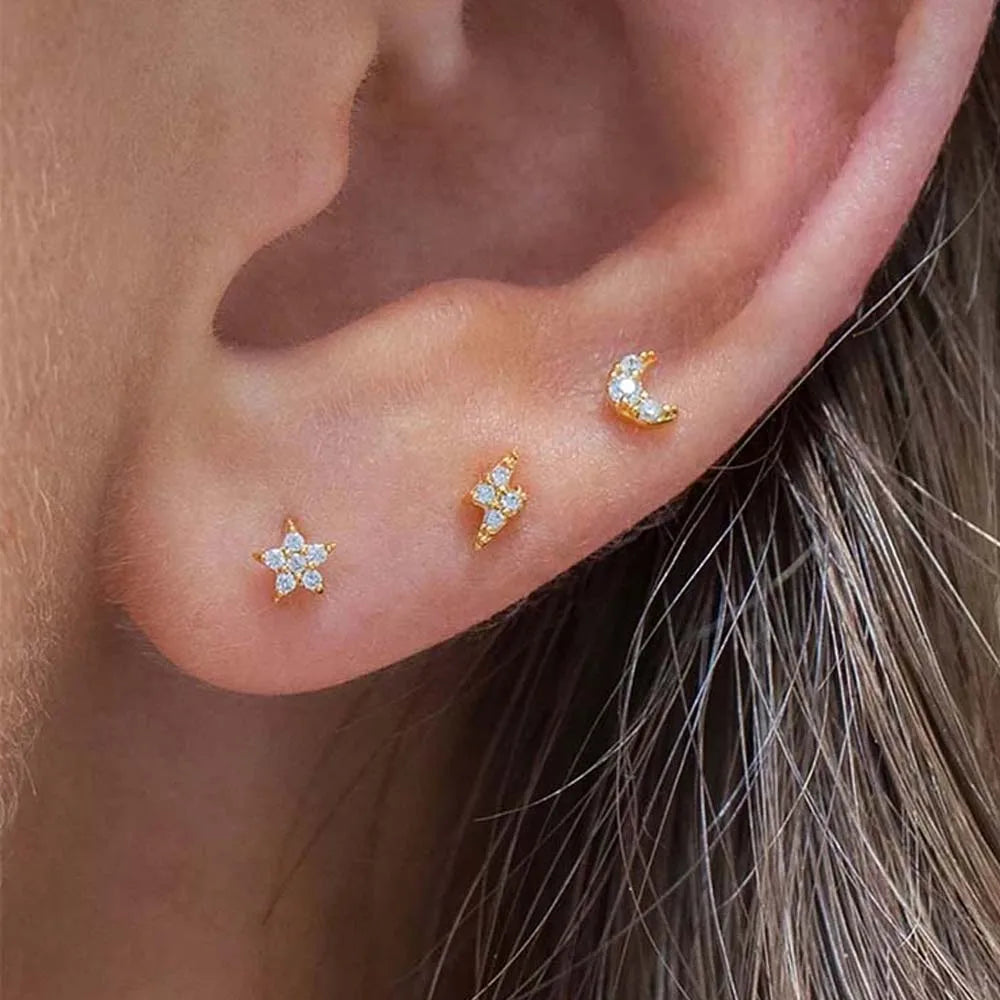 2/3/4 pièces étoile lune pendentif conception CZ chaîne cerceau boucle d'oreille pour les femmes, en acier inoxydable Cartilage boucle d'oreille Piercing bijoux L’AURA