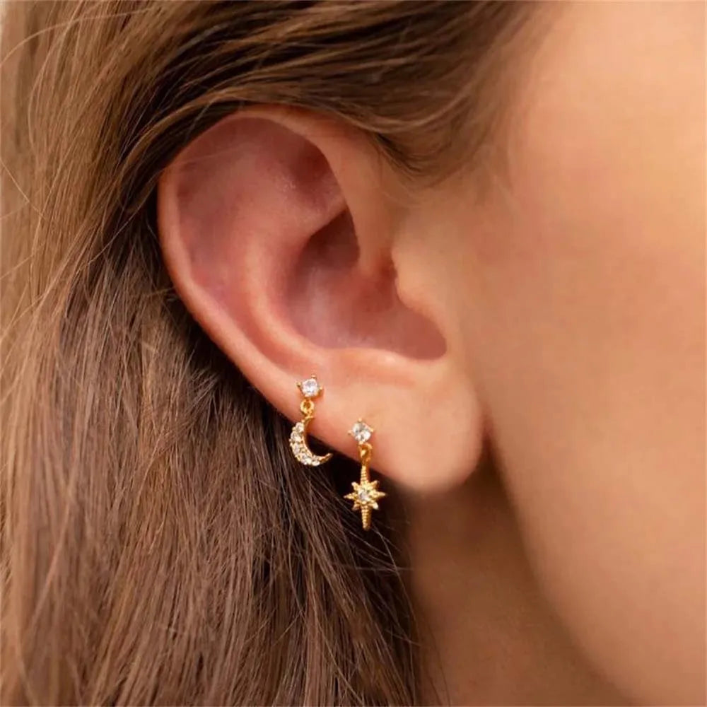 Créoles Cartilage CZ Étoile Lune