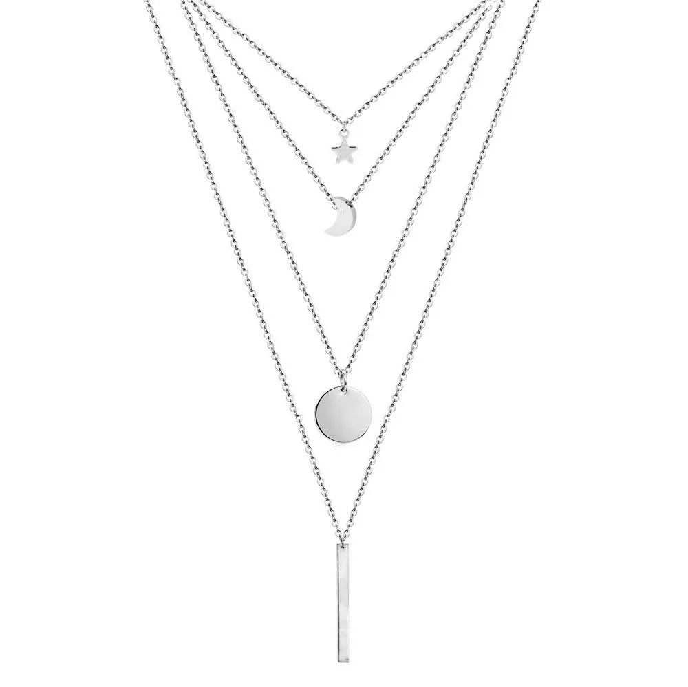 MinaMaMa chaîne en acier inoxydable Pentacle étoile ronde pièce lune barre pendentifs colliers pour femmes colliers multicouches L’AURA