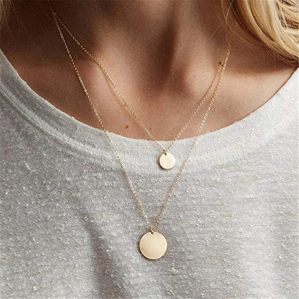 MinaMaMa chaîne en acier inoxydable Pentacle étoile ronde pièce lune barre pendentifs colliers pour femmes colliers multicouches L’AURA
