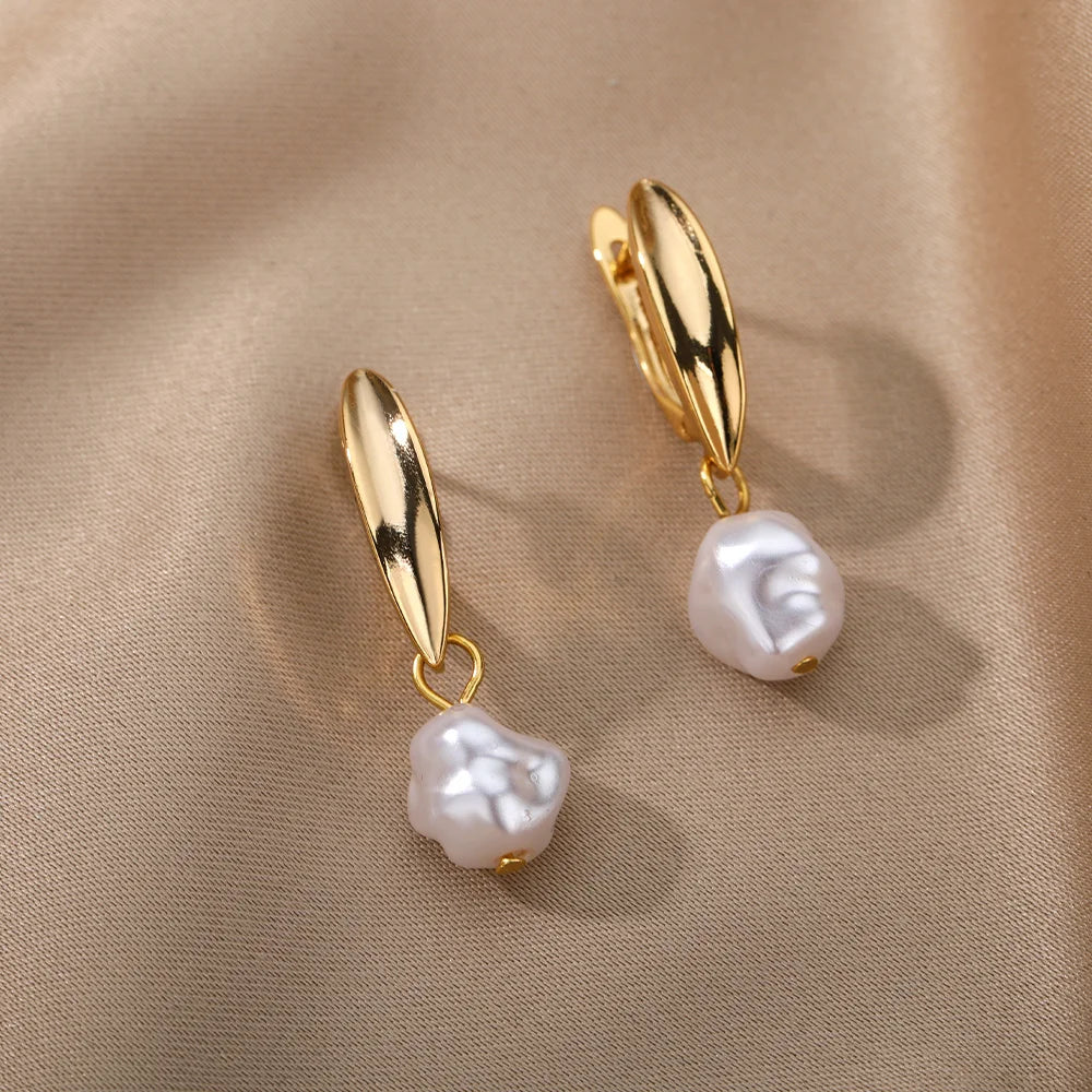 Boucles d'oreilles circulaires pour femmes, Vintage, Punk, rondes, baroques, en perles, en acier inoxydable, Clip d'oreille circulaire, bijoux cadeau Mujer L’AURA