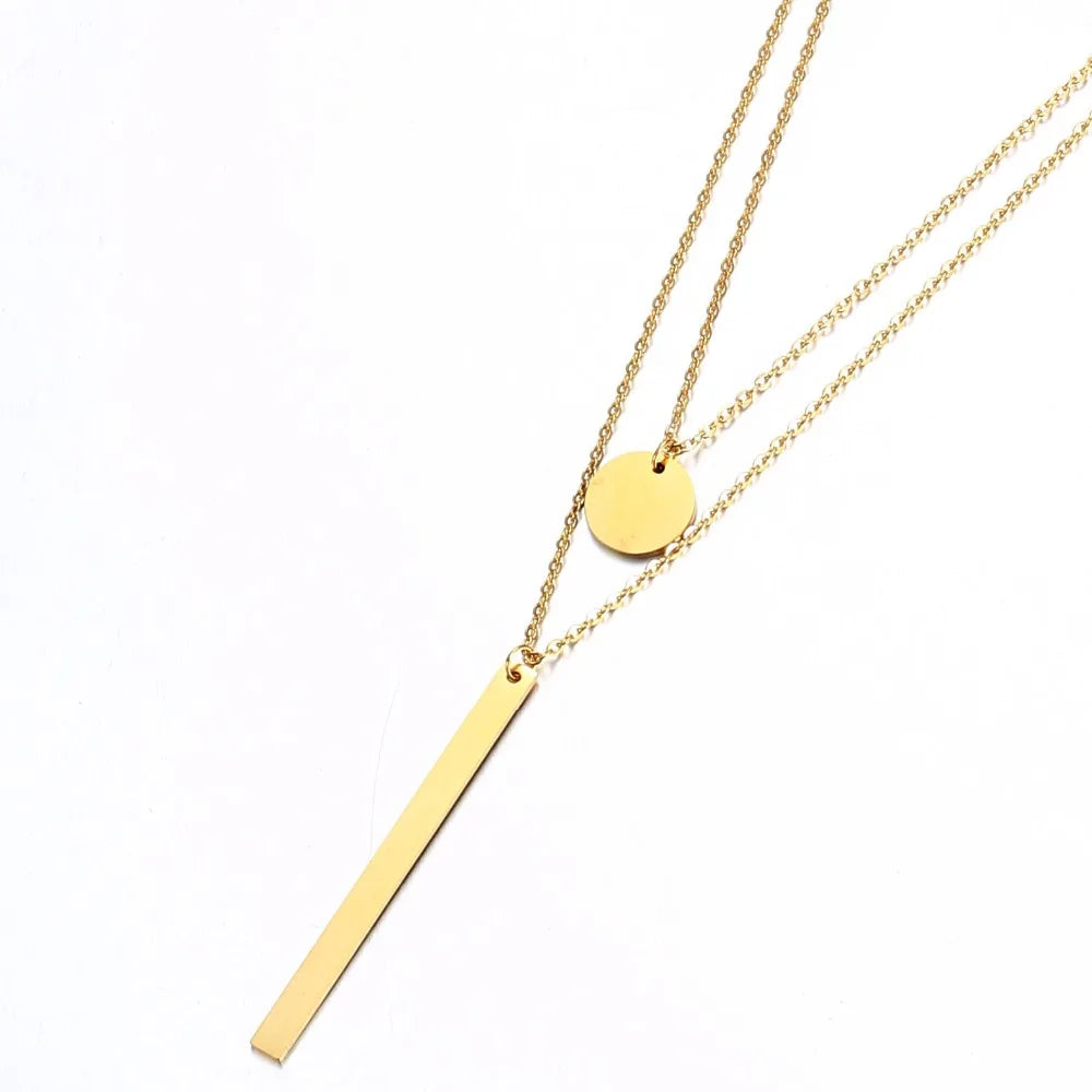 MinaMaMa chaîne en acier inoxydable Pentacle étoile ronde pièce lune barre pendentifs colliers pour femmes colliers multicouches L’AURA