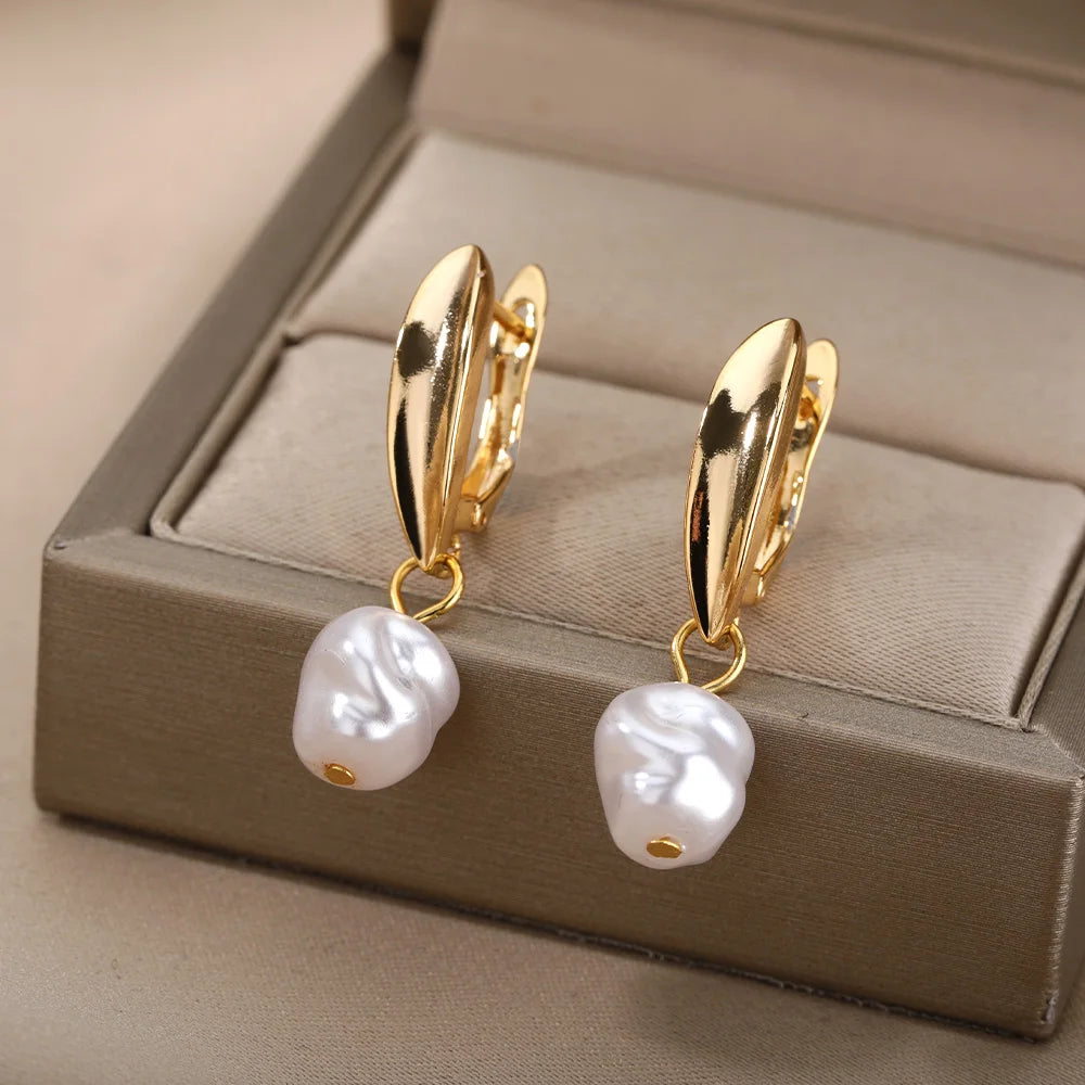 Boucles d'oreilles circulaires pour femmes, Vintage, Punk, rondes, baroques, en perles, en acier inoxydable, Clip d'oreille circulaire, bijoux cadeau Mujer L’AURA