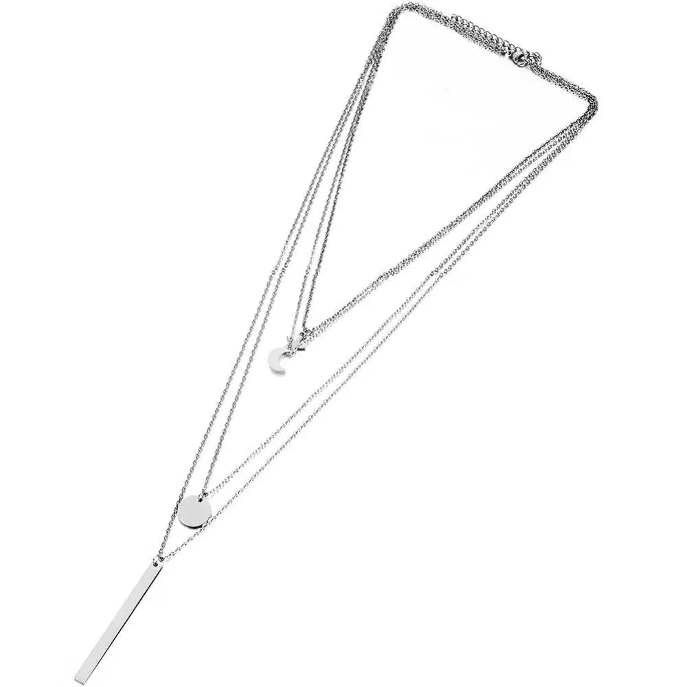 MinaMaMa chaîne en acier inoxydable Pentacle étoile ronde pièce lune barre pendentifs colliers pour femmes colliers multicouches L’AURA