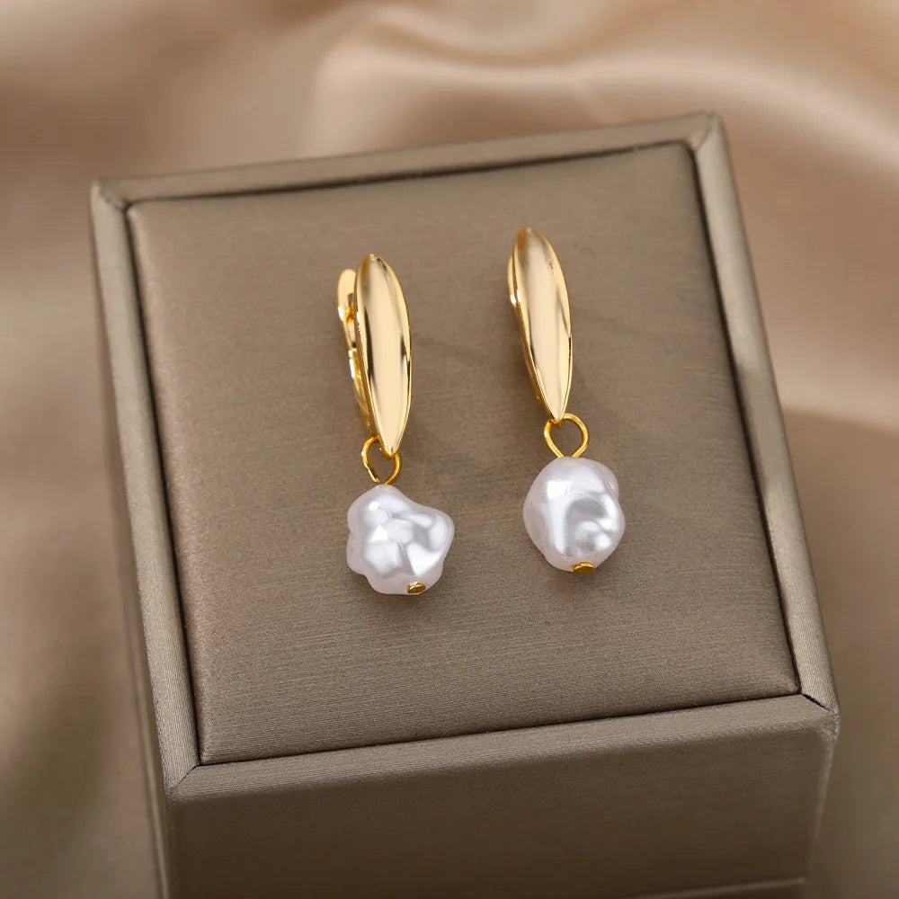 Boucles d'oreilles circulaires pour femmes, Vintage, Punk, rondes, baroques, en perles, en acier inoxydable, Clip d'oreille circulaire, bijoux cadeau Mujer L’AURA