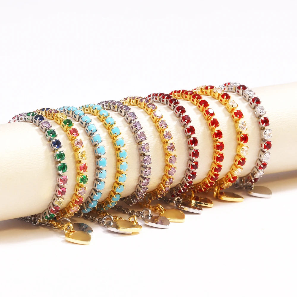 Bagues de Tennis de luxe en Zircon, chaîne réglable pour femmes et hommes, anneau de fête de mariage à une rangée arc-en-ciel, bijoux L’AURA