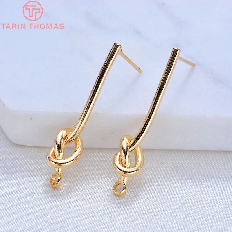 (3781)4 pièces 27MM 35MM 24K couleur or plaqué laiton longue ligne avec noeud boucles d'oreilles haute qualité bijoux à bricoler soi-même faisant des résultats L’AURA
