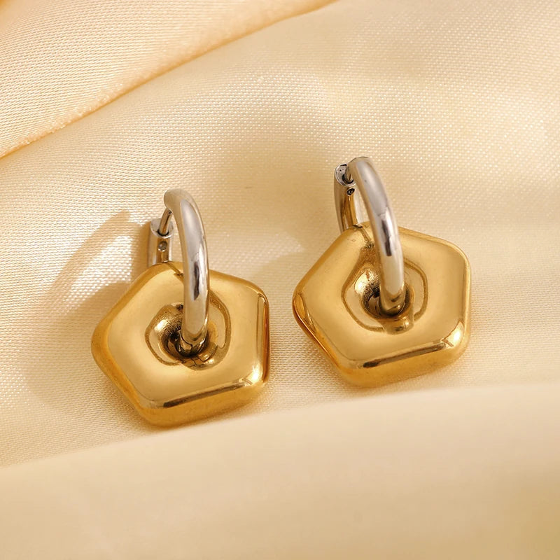 Boucles d'oreilles créoles rondes en acier inoxydable pour femmes, pendentif étoile lune et coeur, bijoux classiques Y2K, boucle d'oreille document en or et argent, mode L’AURA