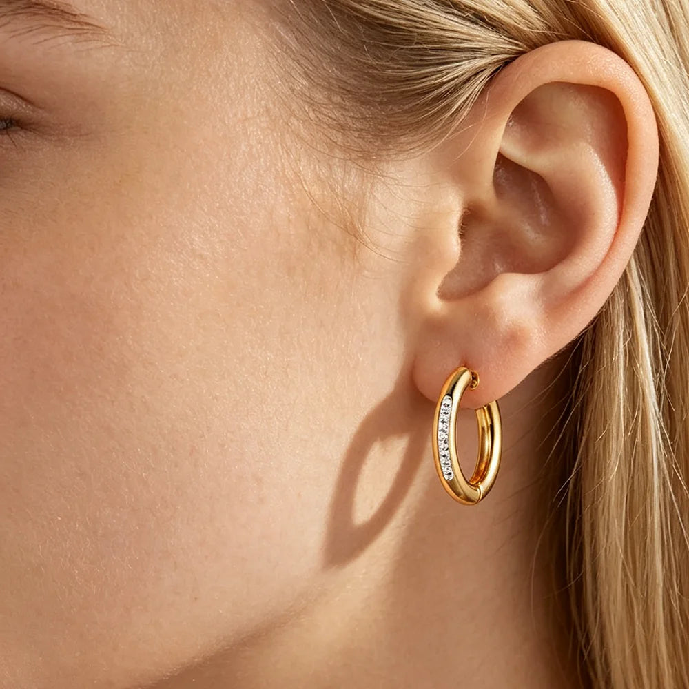1 Pair of Minimalist Stainless Steel Hoop Earrings with Cubic Zirconia, Small Thin Hoops for Cartilage, Helix, Tragus, Piercing Jewelry