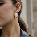 Youthway – boucles d'oreilles carrées classiques en résine pour femmes, bijoux imperméables en acier inoxydable plaqué or 18 carats, nouvelle collection L’AURA