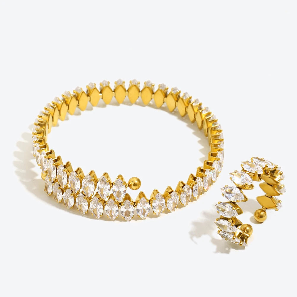 Ensemble de bijoux imperméable et scintillant pour fête de vacances, Marquis 3A, cristal de zircone cubique, bracelets réglables, bague