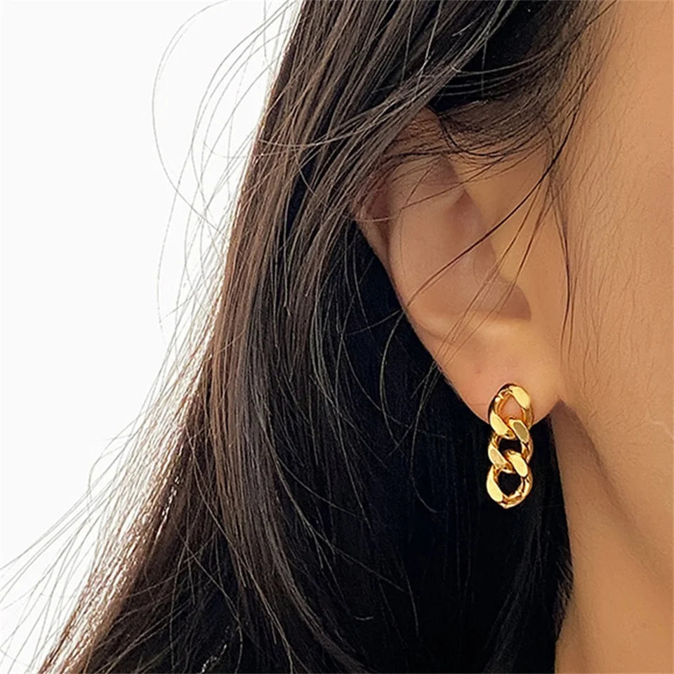 EManco Punk chaîne à maillons cubains boucles d'oreilles pour les femmes de mode véritable plaqué or anneau fermoir balancent Rock bijoux cadeau L’AURA