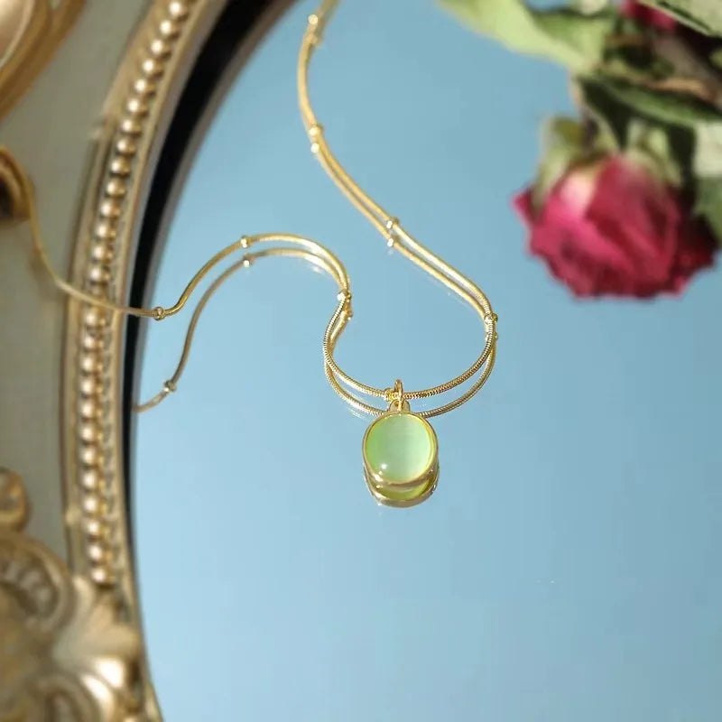 Collier ovale en argent Sterling 925 avec pendentif bleu mer, exquis pour femmes, œil de chat, serrure en pierre, chaîne en os, bijoux de mariage L’AURA