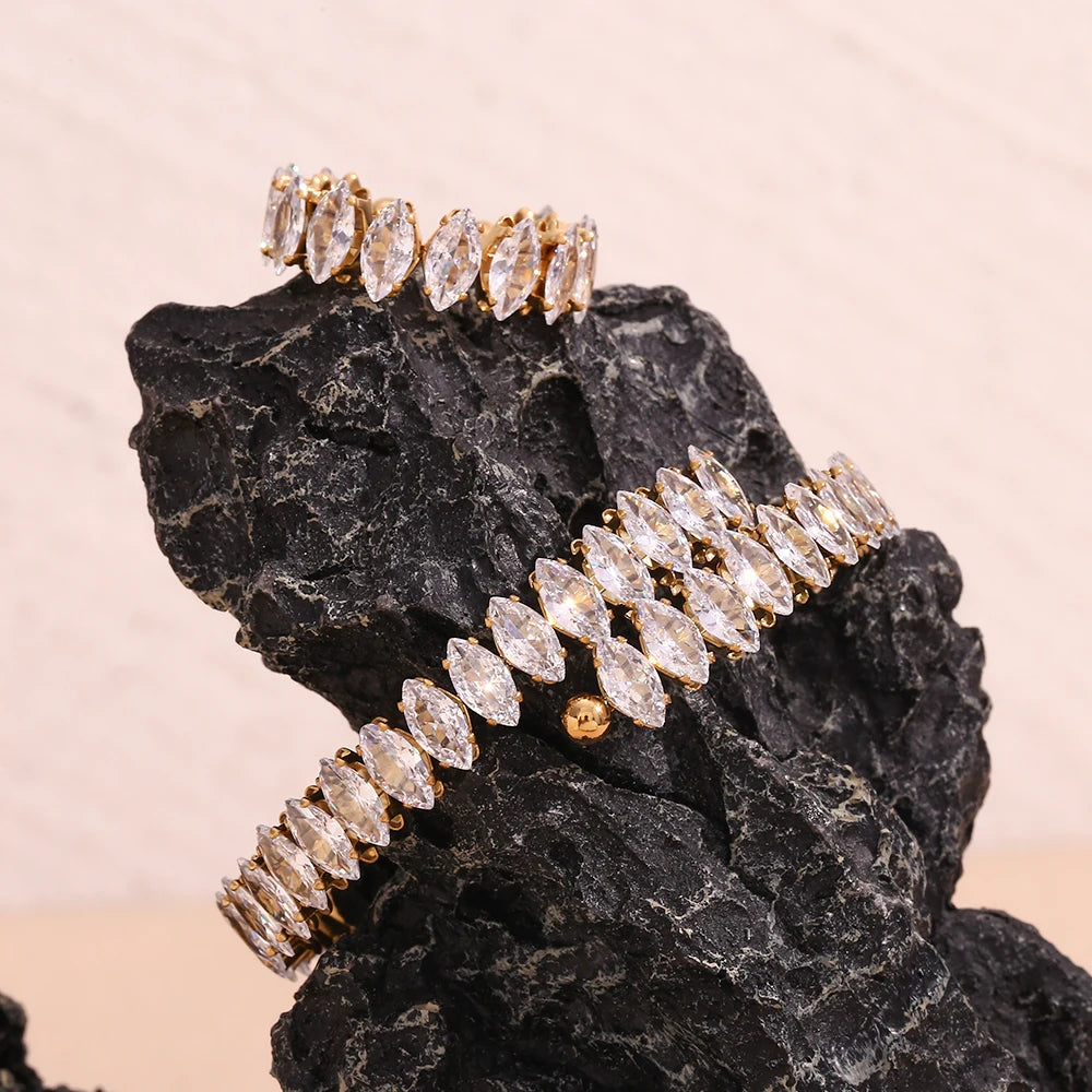 Ensemble de bijoux imperméable et scintillant pour fête de vacances, Marquis 3A, cristal de zircone cubique, bracelets réglables, bague