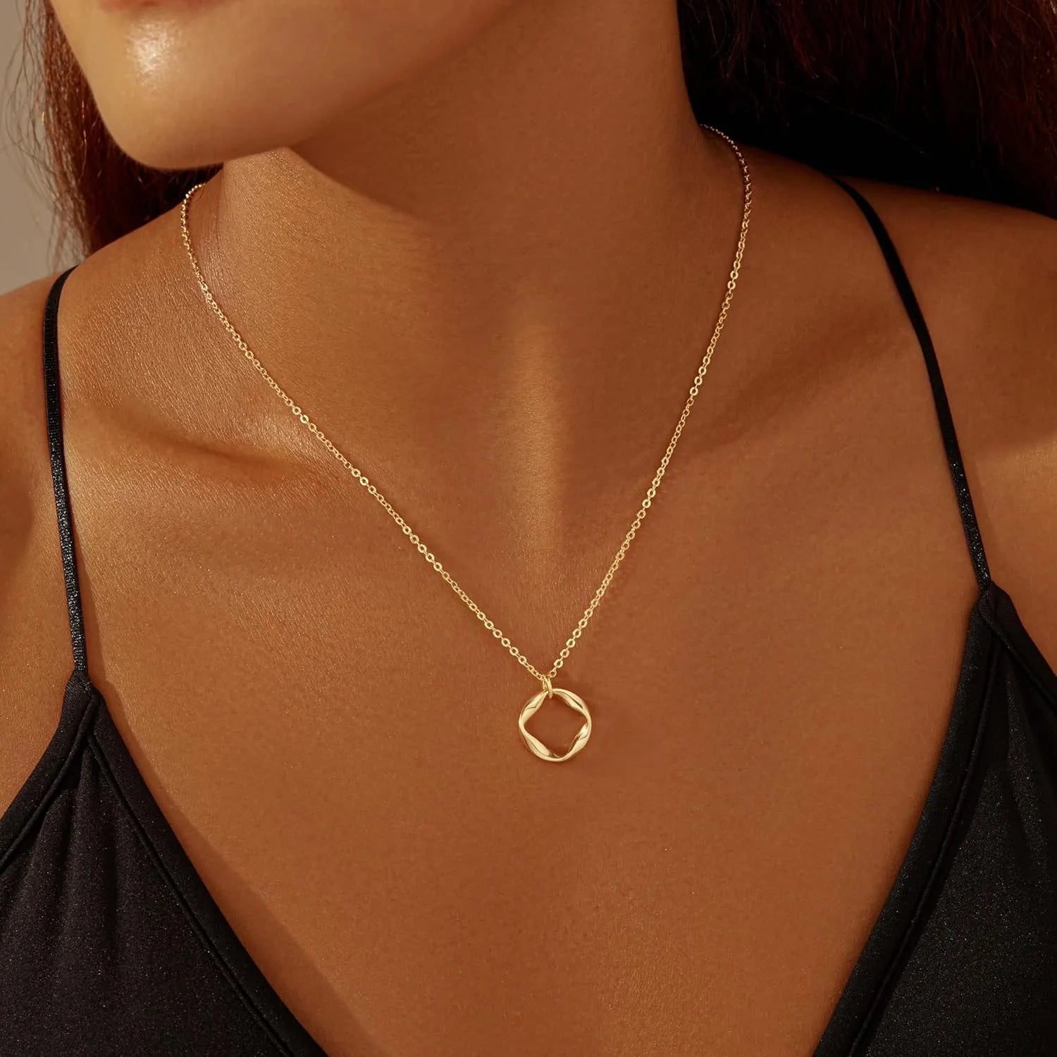 Colliers plaqués or 14 carats pour femmes, empilables, plaqué argent, cercle, trombone, chaîne, pendentif, ras du cou, ensemble pour femmes