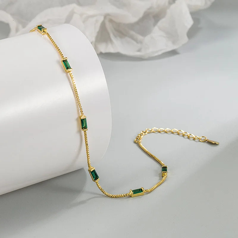 Bracelet en argent Sterling 925 et Zircon vert pour femme, breloque de personnalité, forme géométrique, cadeau d'anniversaire, bijoux exquis, nouvelle collection L’AURA