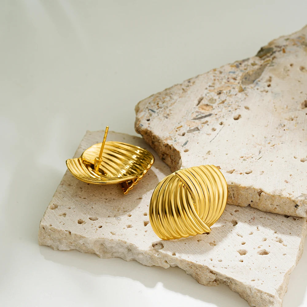 Boucles d'oreilles rétro texturées pour femmes, multicouches, couleur or, en acier inoxydable, bijoux étanches L’AURA