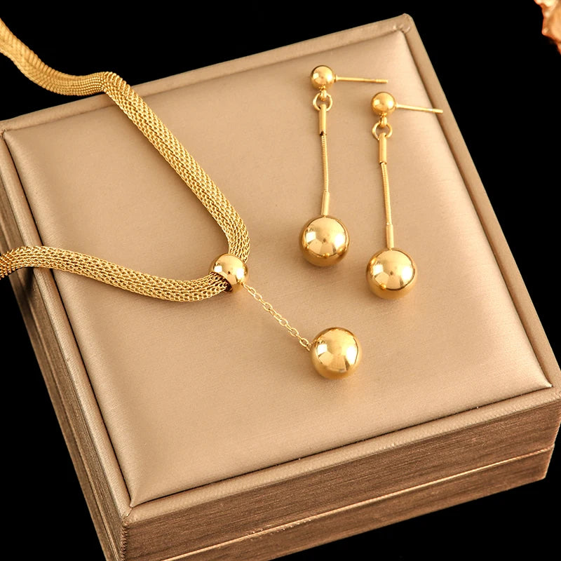 EILIECK 316L acier inoxydable 18K plaqué or perle pendentif collier boucles d'oreilles ensemble de bijoux pour les femmes étanche bijoux de mode L’AURA