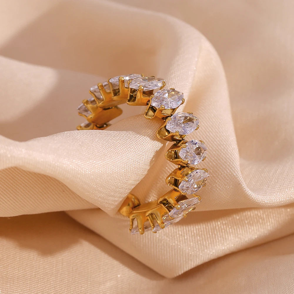 Ensemble de bijoux imperméable et scintillant pour fête de vacances, Marquis 3A, cristal de zircone cubique, bracelets réglables, bague
