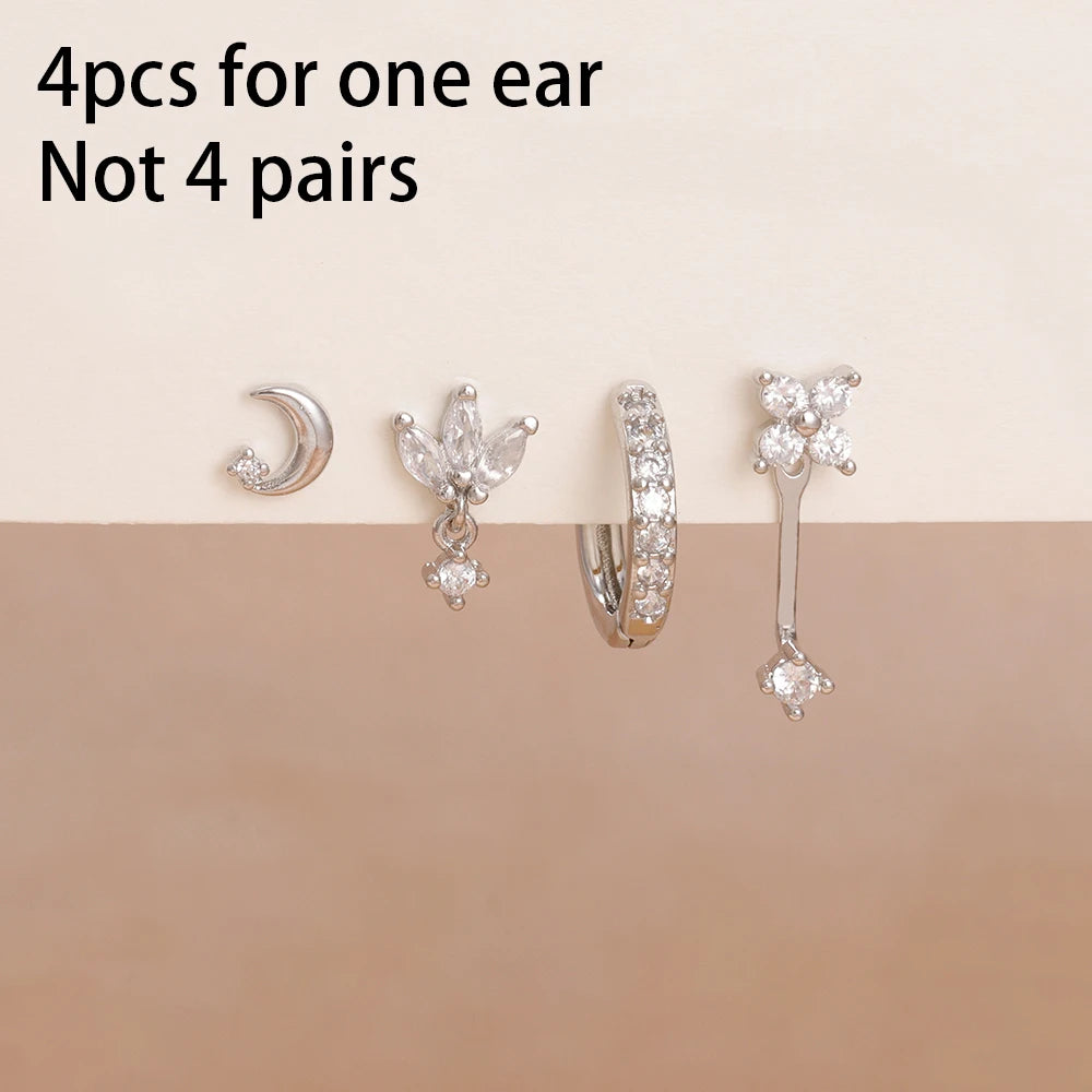 4 Pieces Small Hoop Earrings Set for Women Stainless Steel Huggies Pendant Piercing Earrings Jewelry Aretes