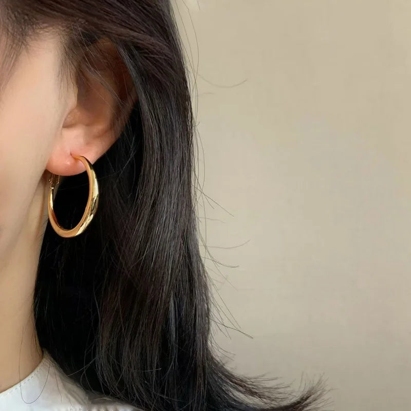 Boucles d'oreilles rondes en acier inoxydable 316L pour femmes, grand cercle en métal, exagérées en forme de C, bijoux cadeaux, nouvelle mode