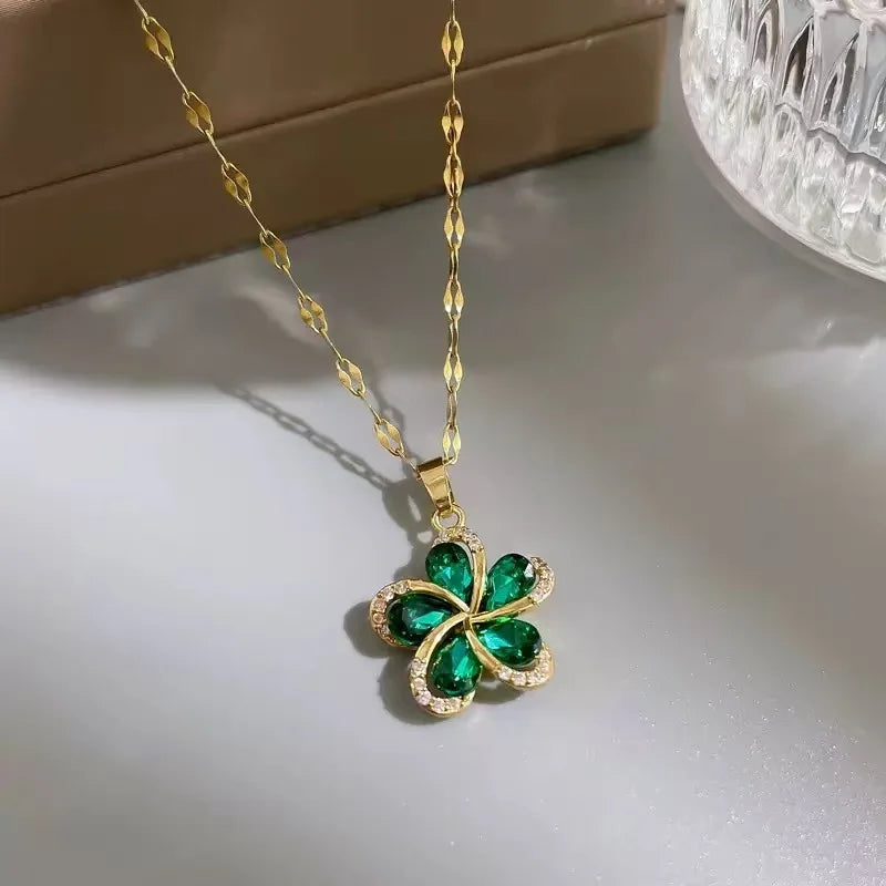 GANEMLY 316L acier inoxydable larme carré strass pendentif collier à la mode Simple cou chaîne étanche bijoux pour les femmes L’AURA