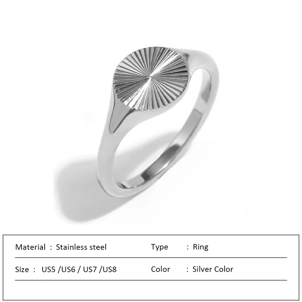 Bagues ondulées de haute qualité pour femmes, minimaliste, rayons délicats, Texture, cercle, chevalière en acier inoxydable, dôme épais, bijoux L’AURA