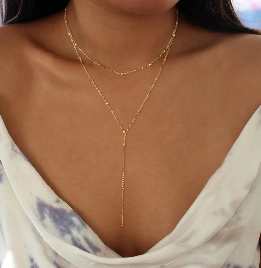 Collier Lariat en acier inoxydable plaqué or, collier Long délicat, colliers Laryered pour femmes et filles, pendentif goutte en forme de Y