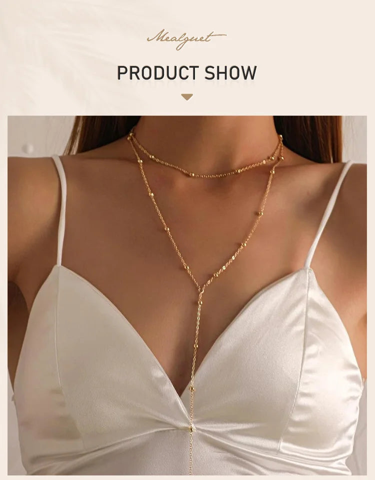 Collier Lariat en acier inoxydable plaqué or, collier Long délicat, colliers Laryered pour femmes et filles, pendentif goutte en forme de Y