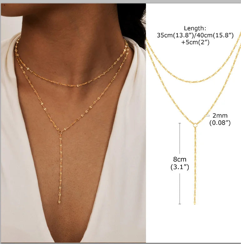 Gold Plated Stainless Steel Lariat Necklace, Delicate Long Necklace, Layered Necklaces for Women and Girls, Y-Shaped Drop Pendant