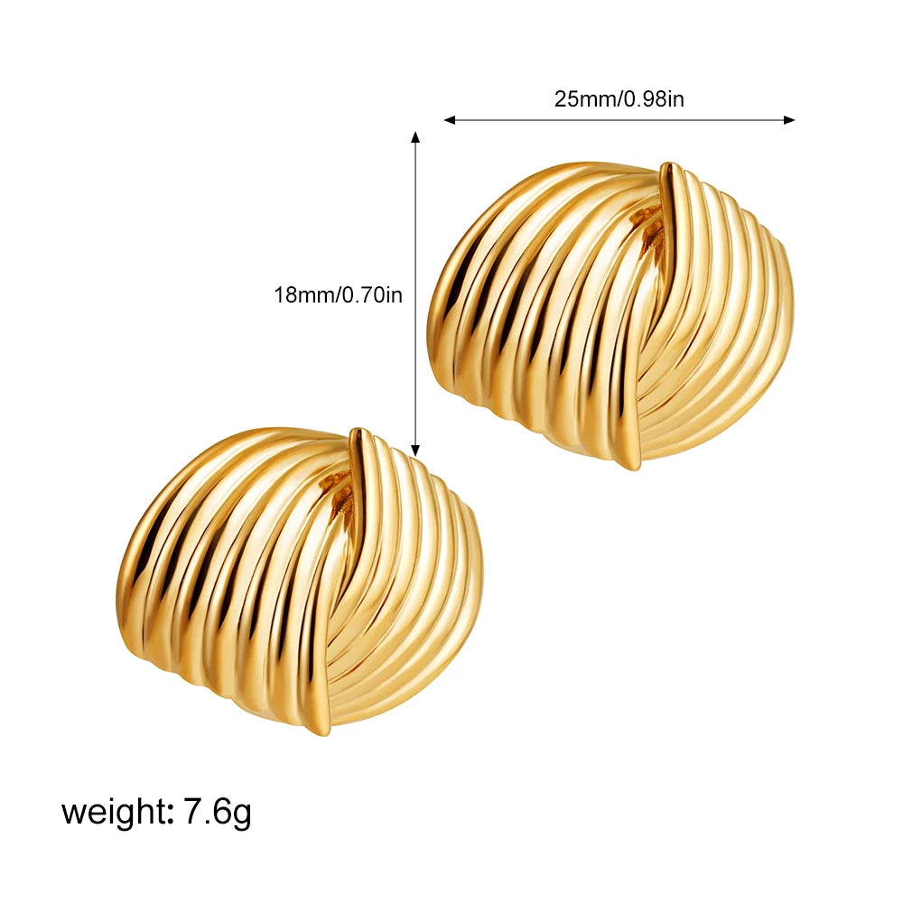 Boucles d'oreilles rétro texturées pour femmes, multicouches, couleur or, en acier inoxydable, bijoux étanches L’AURA