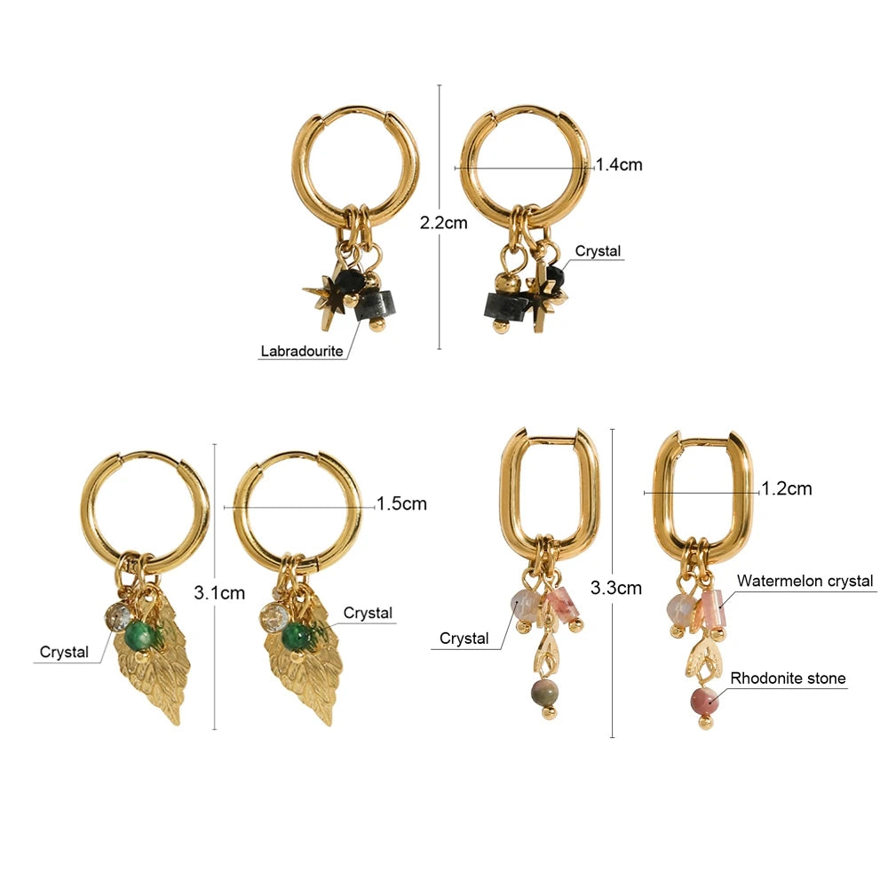 YACHAN 18K plaqué or acier inoxydable Hoop boucles d'oreilles femmes rétro vert pierre naturelle charme mode bijoux imperméables L’AURA