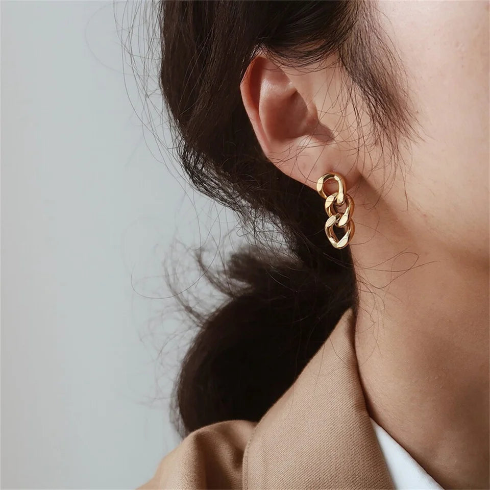EManco Punk chaîne à maillons cubains boucles d'oreilles pour les femmes de mode véritable plaqué or anneau fermoir balancent Rock bijoux cadeau L’AURA