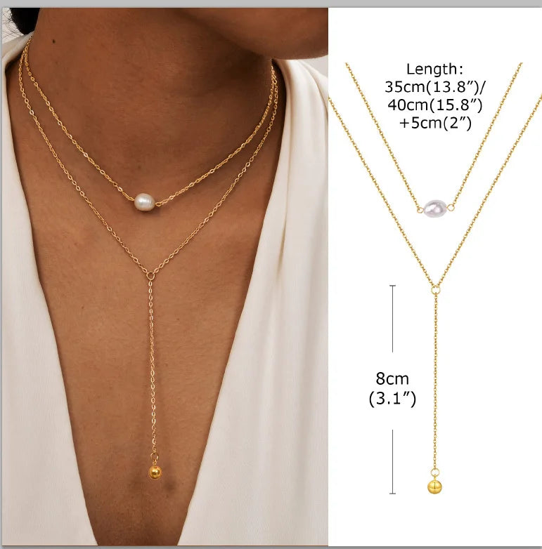 Gold Plated Stainless Steel Lariat Necklace, Delicate Long Necklace, Layered Necklaces for Women and Girls, Y-Shaped Drop Pendant