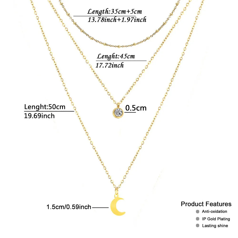 MinaMaMa chaîne en acier inoxydable Pentacle étoile ronde pièce lune barre pendentifs colliers pour femmes colliers multicouches L’AURA