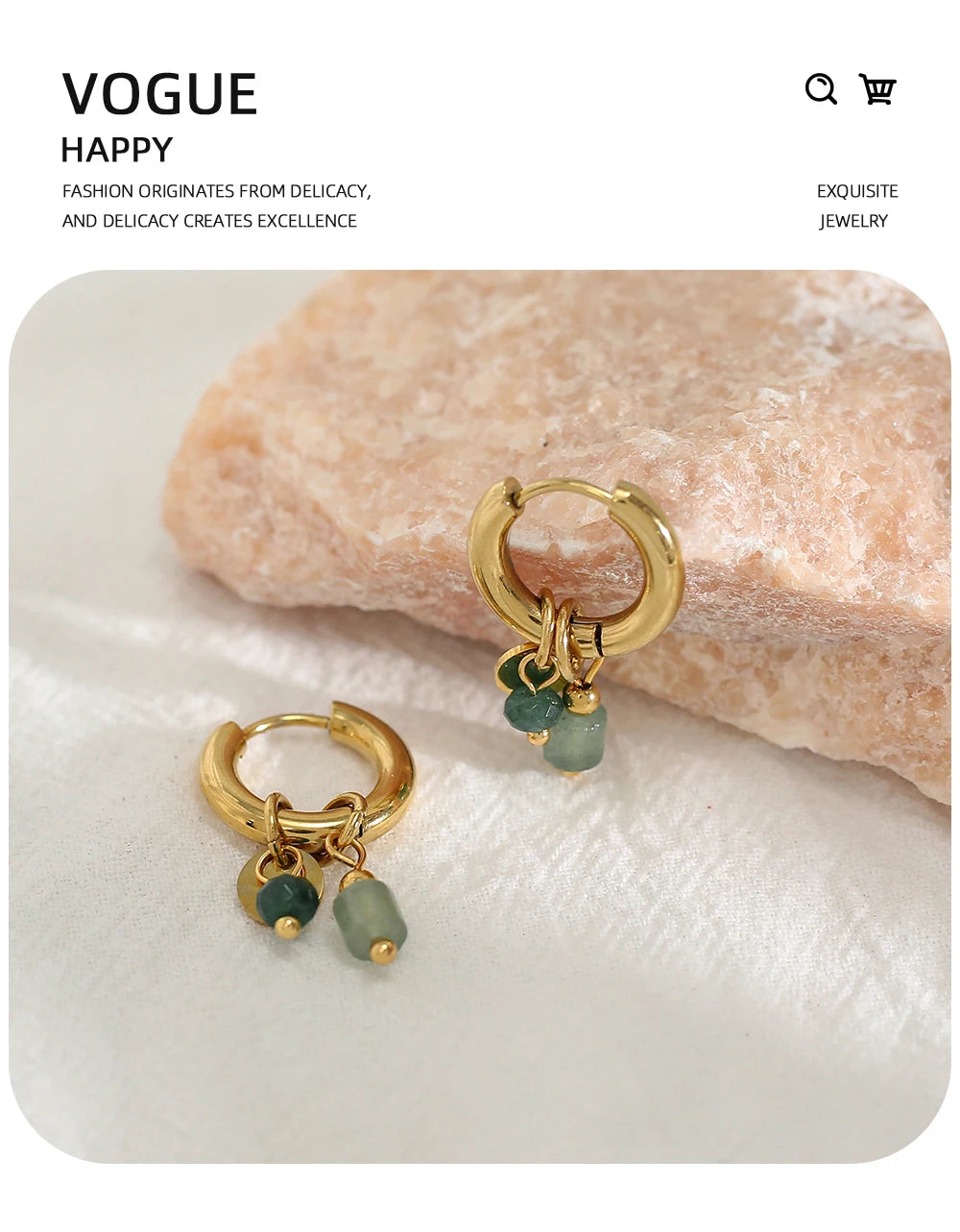 YACHAN 18K plaqué or acier inoxydable Hoop boucles d'oreilles femmes rétro vert pierre naturelle charme mode bijoux imperméables L’AURA