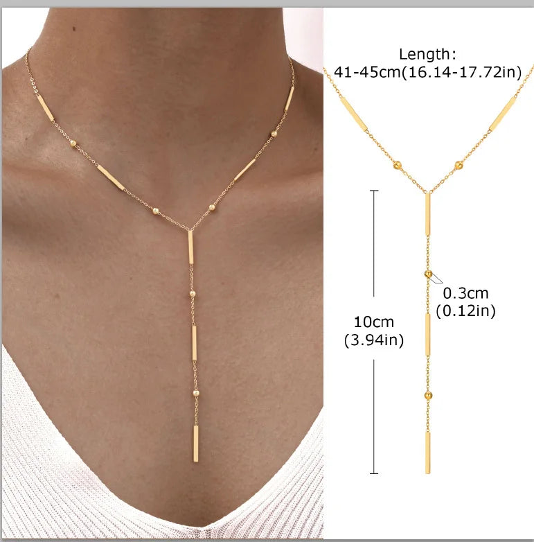Gold Plated Stainless Steel Lariat Necklace, Delicate Long Necklace, Layered Necklaces for Women and Girls, Y-Shaped Drop Pendant