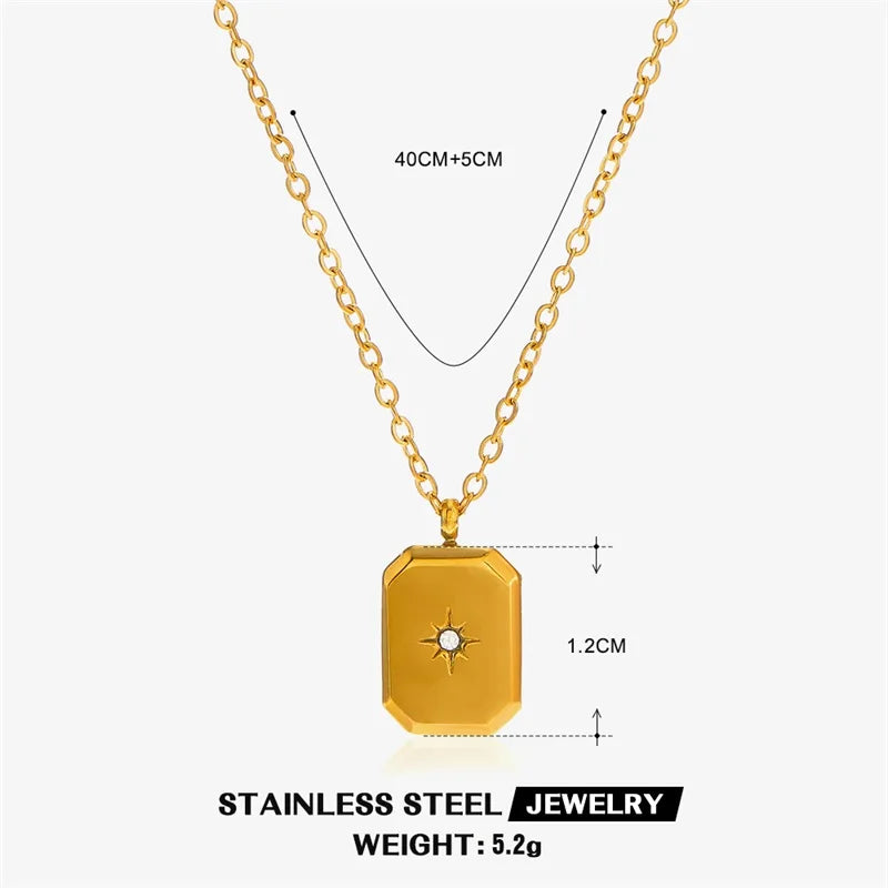 GANEMLY 316L acier inoxydable larme carré strass pendentif collier à la mode Simple cou chaîne étanche bijoux pour les femmes L’AURA