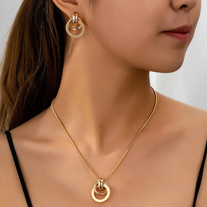 Ensemble de bijoux Vintage élégants pour femmes, 3 pièces, collier circulaire géométrique en métal, ras du cou doré, Bracelet de mariage, cadeau de fête L’AURA