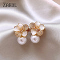 Boucles Camélia Perle Émail Zircon L’AURA