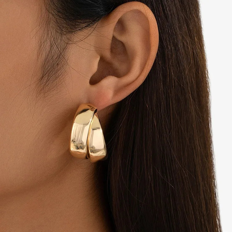 Boucles d'oreilles Vintage Double couche en acier inoxydable pour femmes, boucles d'oreilles rondes géométriques à la mode, bijoux de fête tendance L’AURA