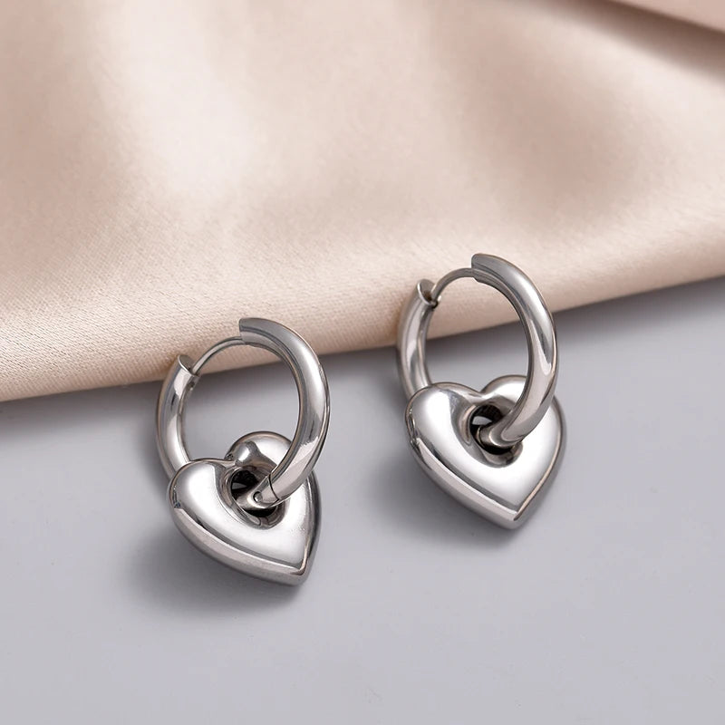 Boucles d'oreilles créoles rondes en acier inoxydable pour femmes, pendentif étoile lune et coeur, bijoux classiques Y2K, boucle d'oreille document en or et argent, mode L’AURA
