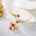 Ensemble bague et bracelet ouvert en émail Camélia Tournesol Marguerite, bijoux floraux, accessoire de mode féminin, cadeau tendance, accessoire quotidien L’AURA