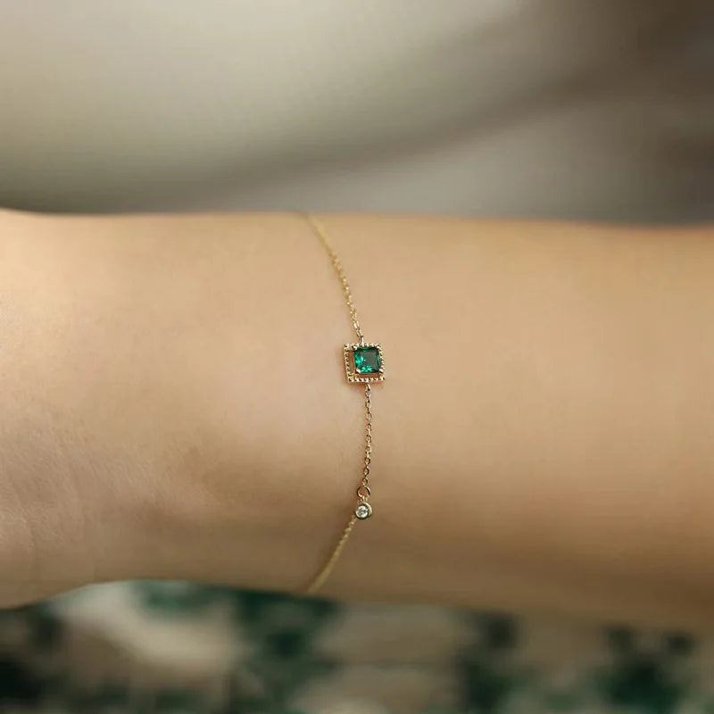 Bracelet en argent Sterling 925 et Zircon vert pour femme, breloque de personnalité Simple, forme géométrique, cadeau de fête, bijoux exquis L’AURA