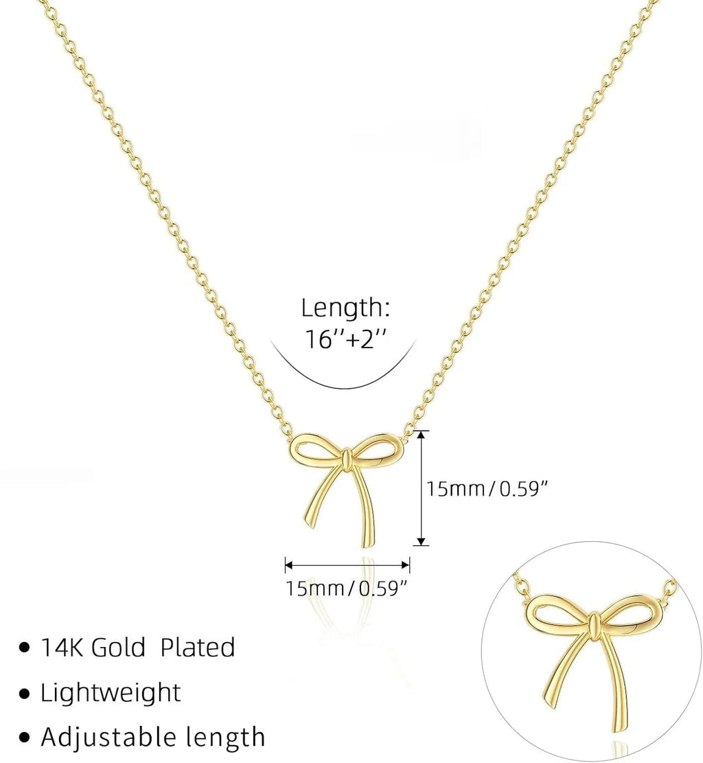 Collier en or pour femmes, collier à nœud plaqué or et argent, pendentif à nœud mignon, ras du cou, chaîne, bijoux cadeau pour femmes L’AURA