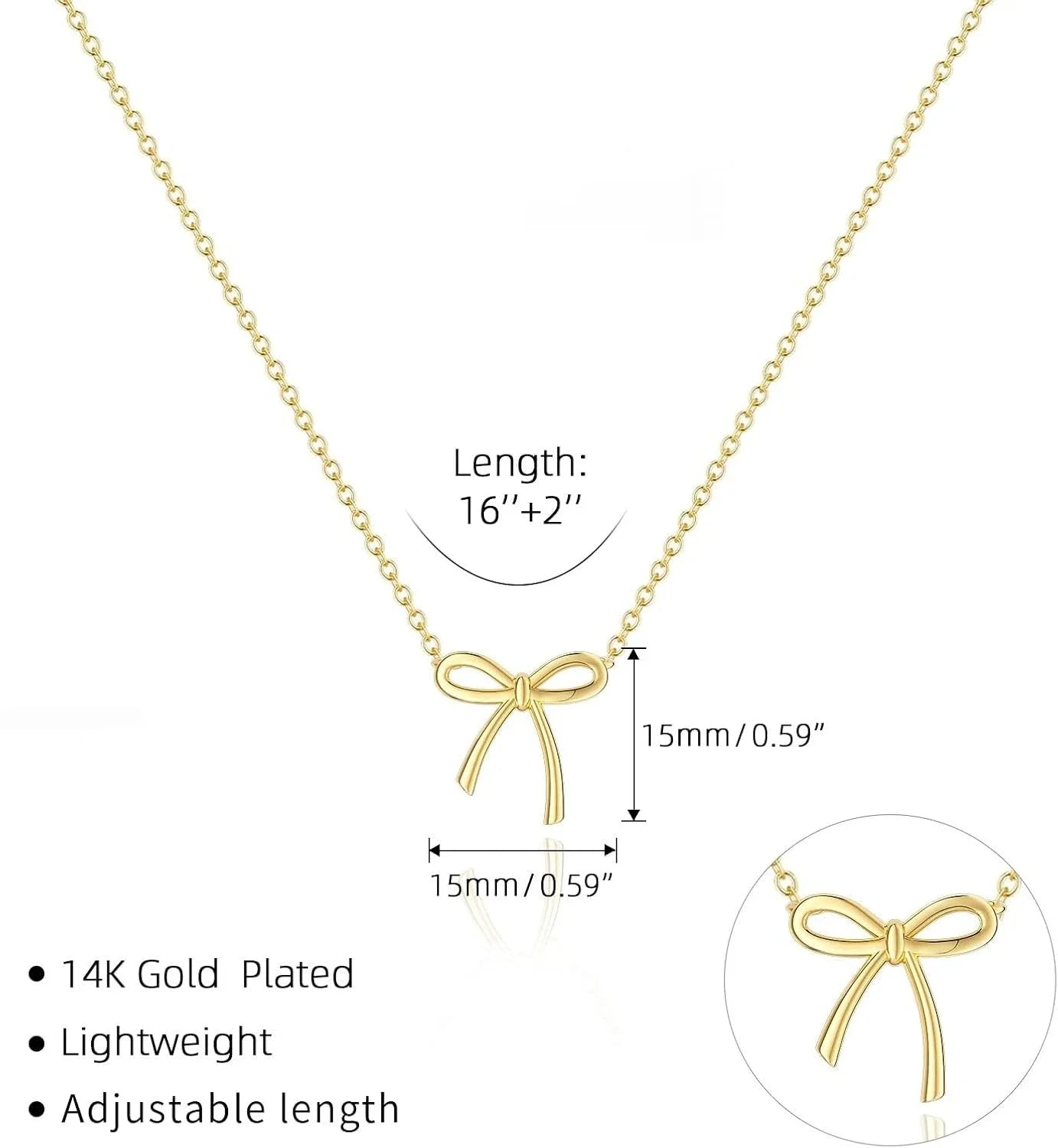 Collier en or pour femmes, collier à nœud plaqué or et argent, pendentif à nœud mignon, ras du cou, chaîne, bijoux cadeau pour femmes L’AURA