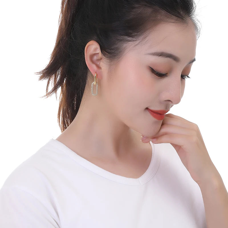 LOVBEAFAS marque couleur or géométrique ovale Rectangle boucles d'oreilles pour femmes Zircon bijoux de mariage élégant femme boucles d'oreilles pendantes L’AURA