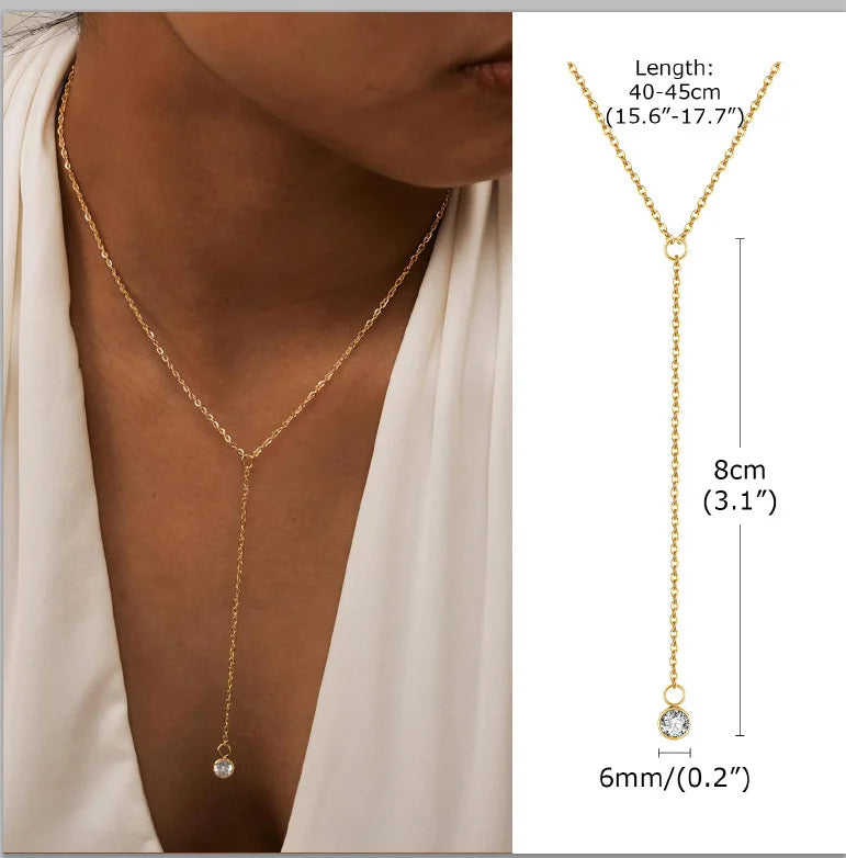 Gold Plated Stainless Steel Lariat Necklace, Delicate Long Necklace, Layered Necklaces for Women and Girls, Y-Shaped Drop Pendant