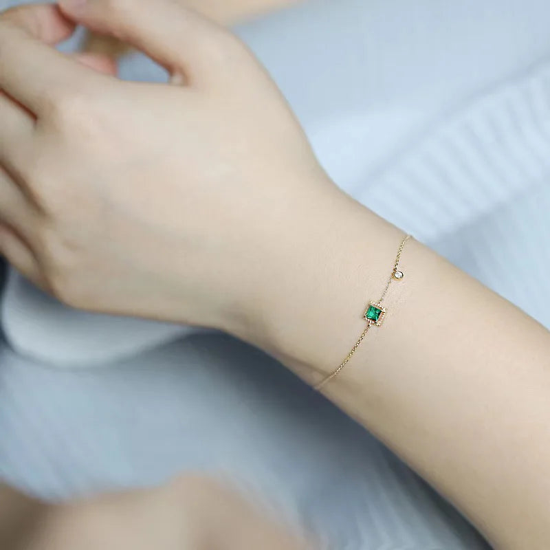 Bracelet en argent Sterling 925 et Zircon vert pour femme, breloque de personnalité Simple, forme géométrique, cadeau de fête, bijoux exquis L’AURA