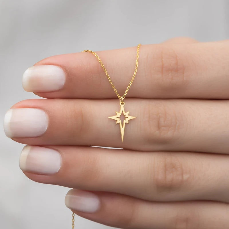 Colliers ras du cou en acier inoxydable avec pendentif étoile géométrique minimaliste, collier étoile polaire pour femmes, Collares Para Mujer L’AURA